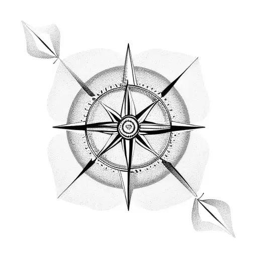 A Minimalist Tattoo Of A Compass Surrounded By A Wreath Of Leaves