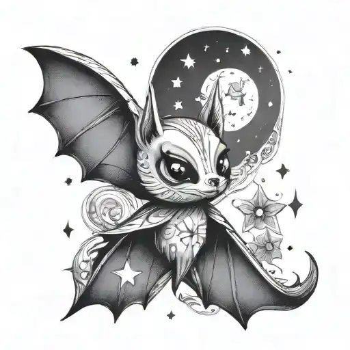 Feminine Cute Bat Moon Stars