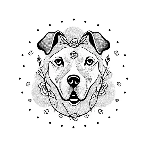 Pointer Dog Face Outline With Roses Around