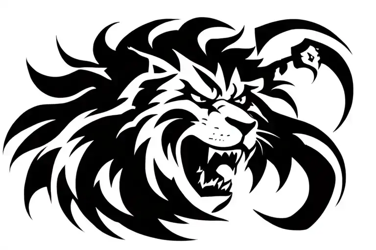 Angry Tribal Lion With A Claw