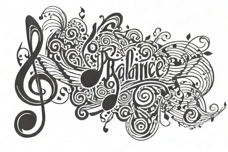 Heartbeat And Music Note With The Word Balance