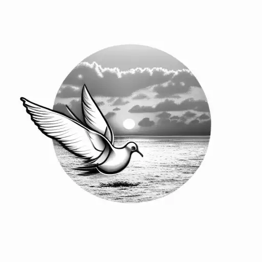 Majestic Dove Looking Out At The Ocean And Sunset