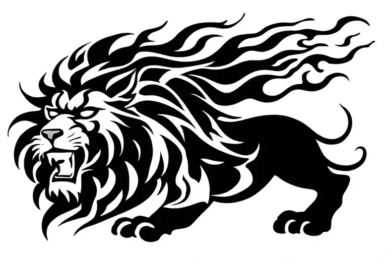 Angry Tribal Lion With Flames Trailing Along