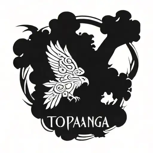 The Word Topanga Inside Of A Hand Drawn Red Tailed Hawk
