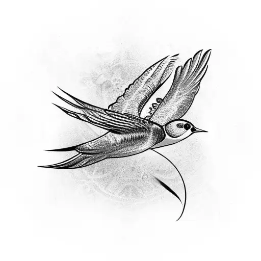 Swallow Bird With A Viking Compass Behind