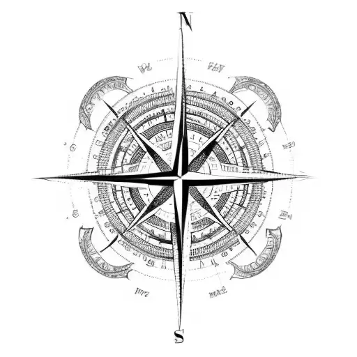 A Detailed Sketch Of A Compass Surrounded By Various Symbols Representing Different Life Adventures