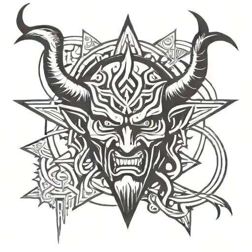 Satan's Head With A Pentagram In The Background
