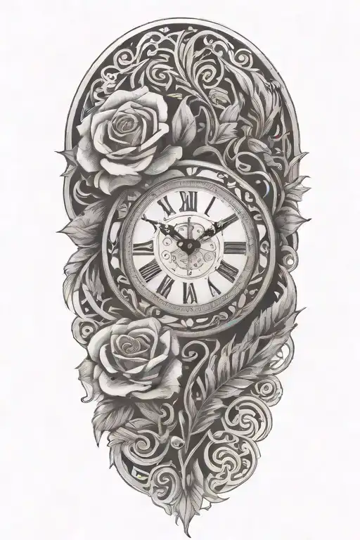 Rose Clock Tribal Silver Fern
