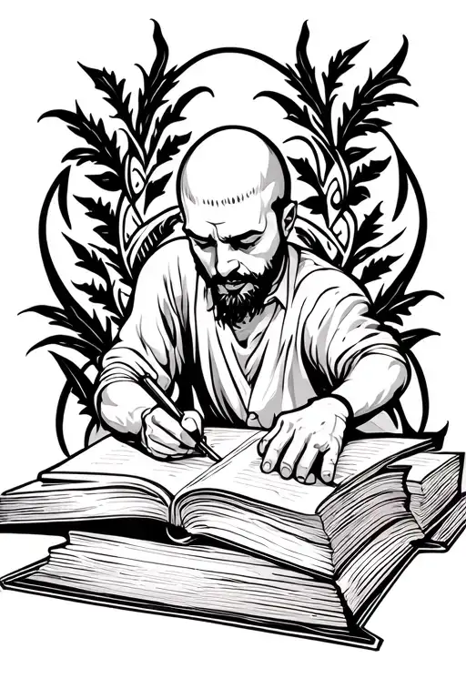 Men Writting A Book Background With Vineyeard