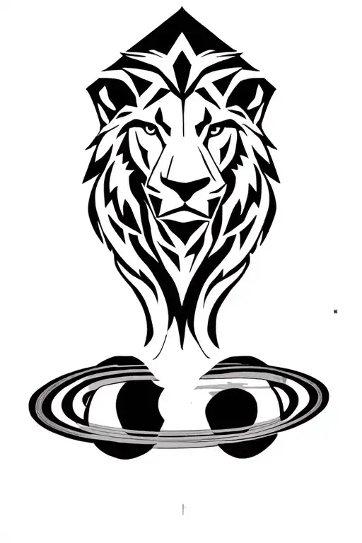 Tattoo Of Geometric Lion With Saturn Rings On Forearm