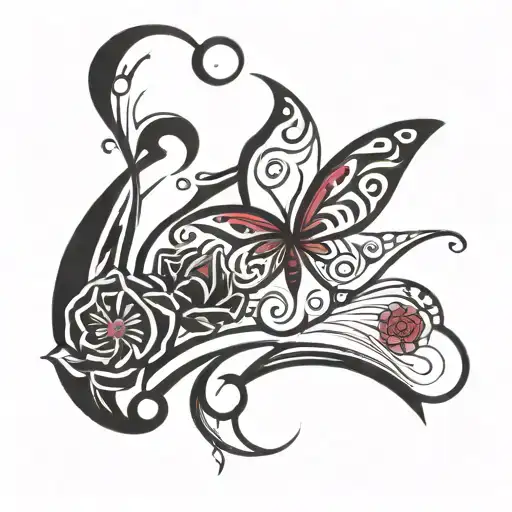 Ruby Stone Butterfly Moon Rose And Waves