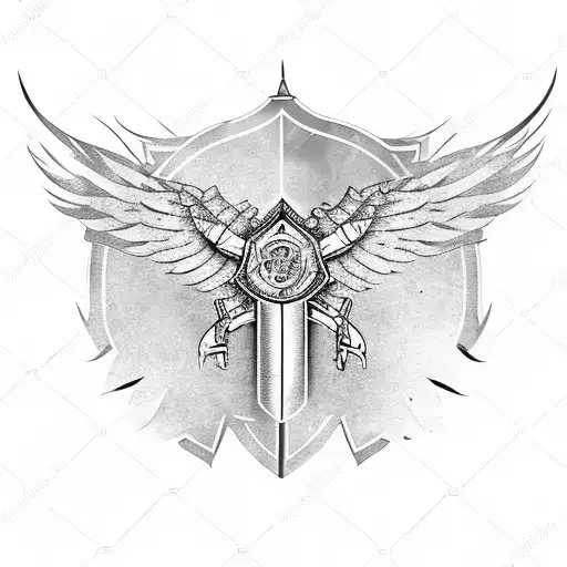 Armoured Men With Wings Standing Holding A Sword In The Middle