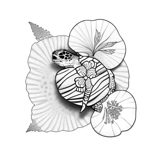 Turtle With Hibiscus Flowers On Shell