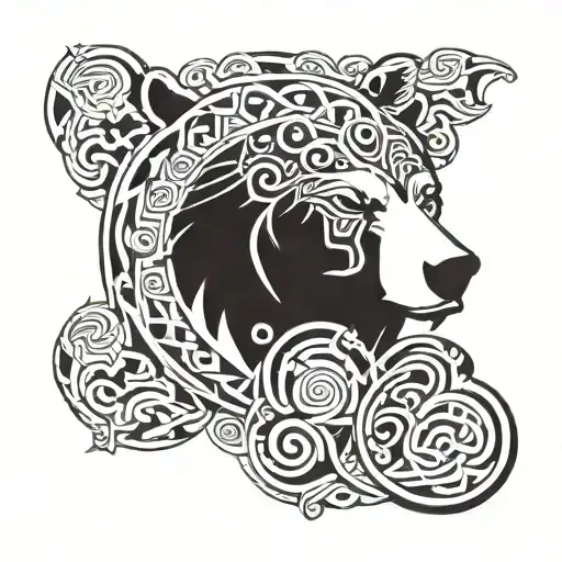 Nordic Bear Head Surrounded By Knotwork Design Incorporating Elements