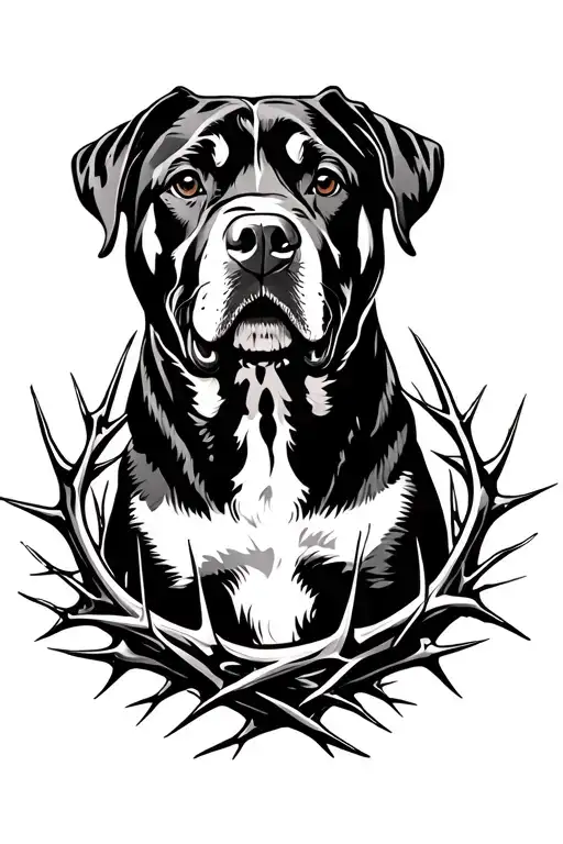 Rotweiler Surrounded By Thorns