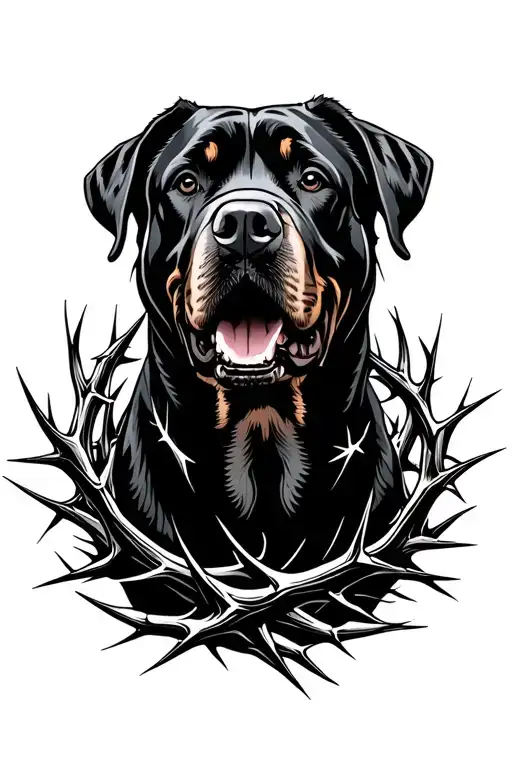 Rotweiler Surrounded By Thorns Wrapped