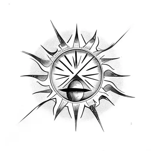 Wayfarer Rune With Sun And Moon Being Chased By Wolves Around It