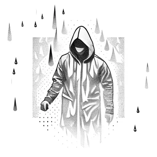 Man Walking In Rain With Hood Up