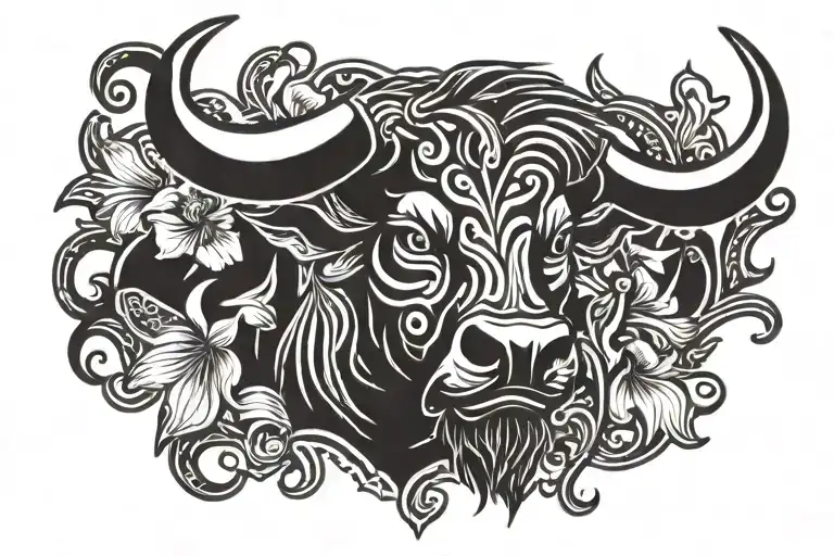 A Raging Bull In A Patch Of Iris Flower Surrounded