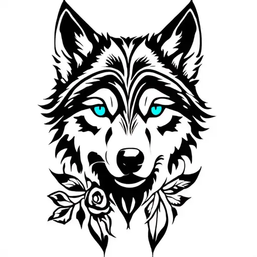 Native American Rose With Blue Eyed Wolf