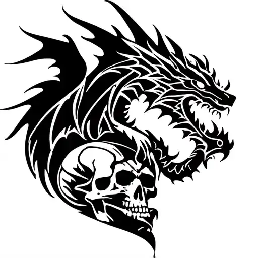 Dragon With Wing Spread And Standing On Skulls