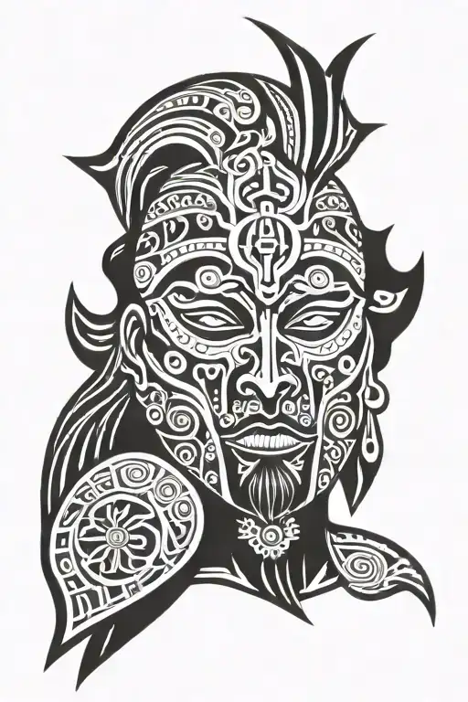 Scandinavian Warrior Face Symbolizing Death And Life Of A Warrior