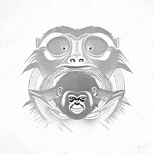Monkey And Sloth Inside Yin Yang Symbol