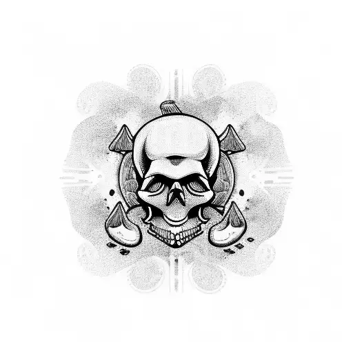 Skull With Mushrooms And A Sand Timer