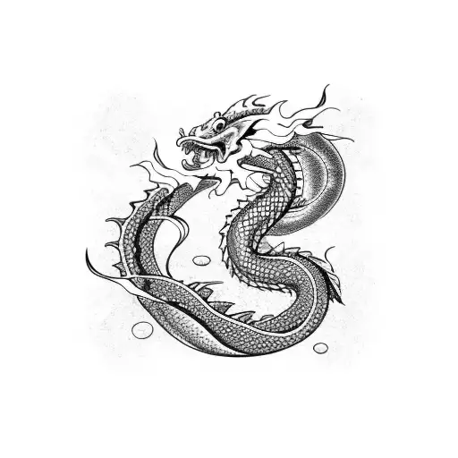 Dragon With Waves And Koi Fish