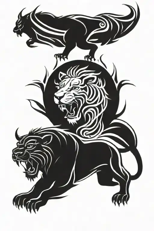 Bull And Lion Roaring