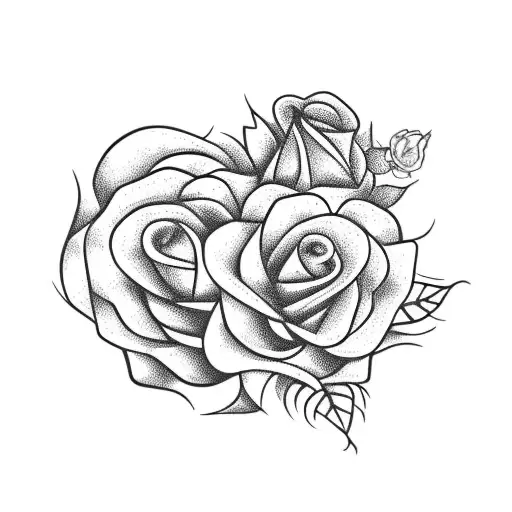 Dragon And A Lion Guarding 5 Roses With 8 Leaves