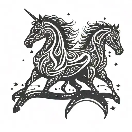 Twin Horses Under Night Sky Full Of Stars