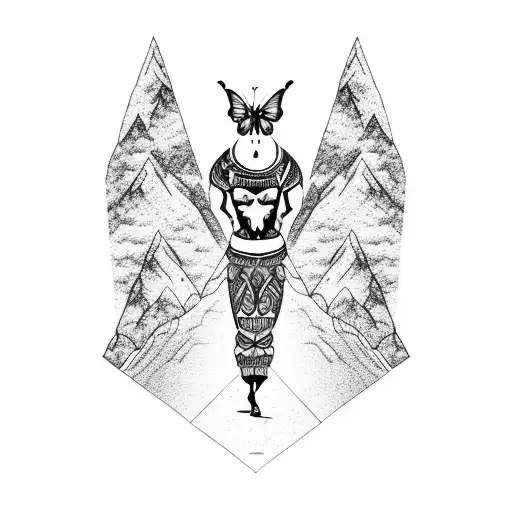 A Rock Climber Conquering A Mountain Peak With A Butterfly Perched On Their Shoulder