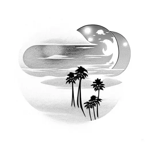 Palm Trees With The Moon With The Word Luna