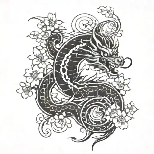Japanese Dragon And Cherry Blossoms
