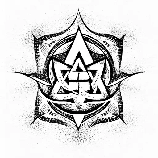 Valknut Symbol Leading To A Wolf