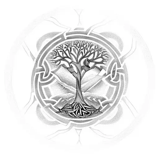 Celtic Tree Of Life With A Mountain Under It Which Look Like An M