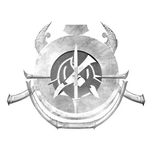 Spartan Warrior Defending With Shield And Spear