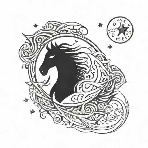 Twin Horse Heads Under Stars And A Half Moon