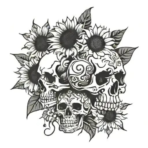 Skull And Sunflowers Intertwined