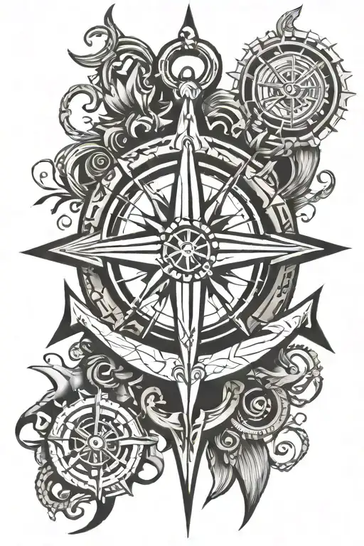 Fouled Anchor With Compass Rose And North Star