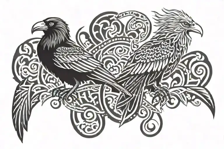 Polynesian Tattoo Featuring A Crow Vs Eagle