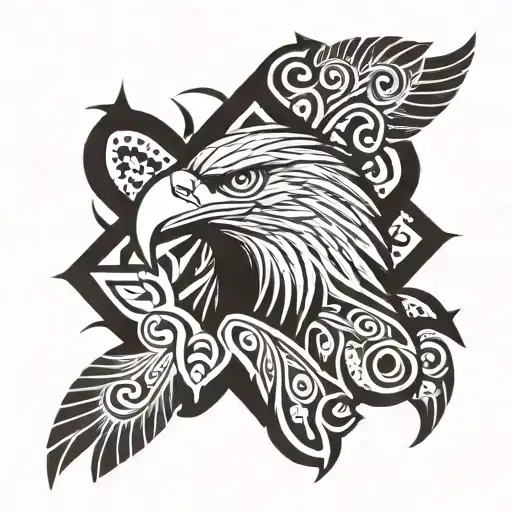 Polynesian Tattoo Of Eagle And Crow Head