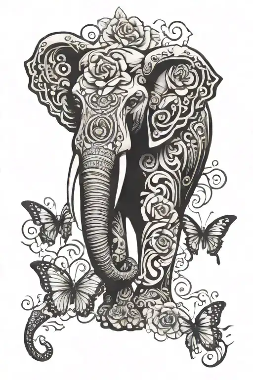 Roses Elephant Butterfly Mom Tribute Tattoo Combining Elements
