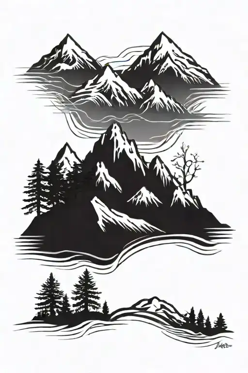 Mountain Range With Tree Line