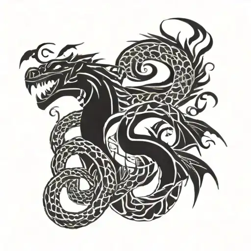 Snake And Dragon And Crow