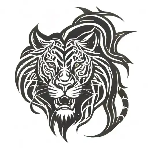 Lion Face To Face Against A Snake