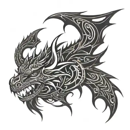 Dragon De Dos Cabezas Con Alas Abiertas