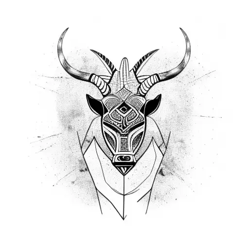 Wild Tribal Bull In Black And White Made Of One Line