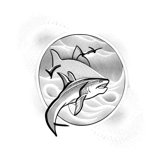 Waves With Fish And Shark